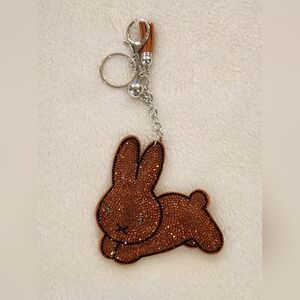 Brown Bunny Keychain with Rhinestones Easter Bag Charm